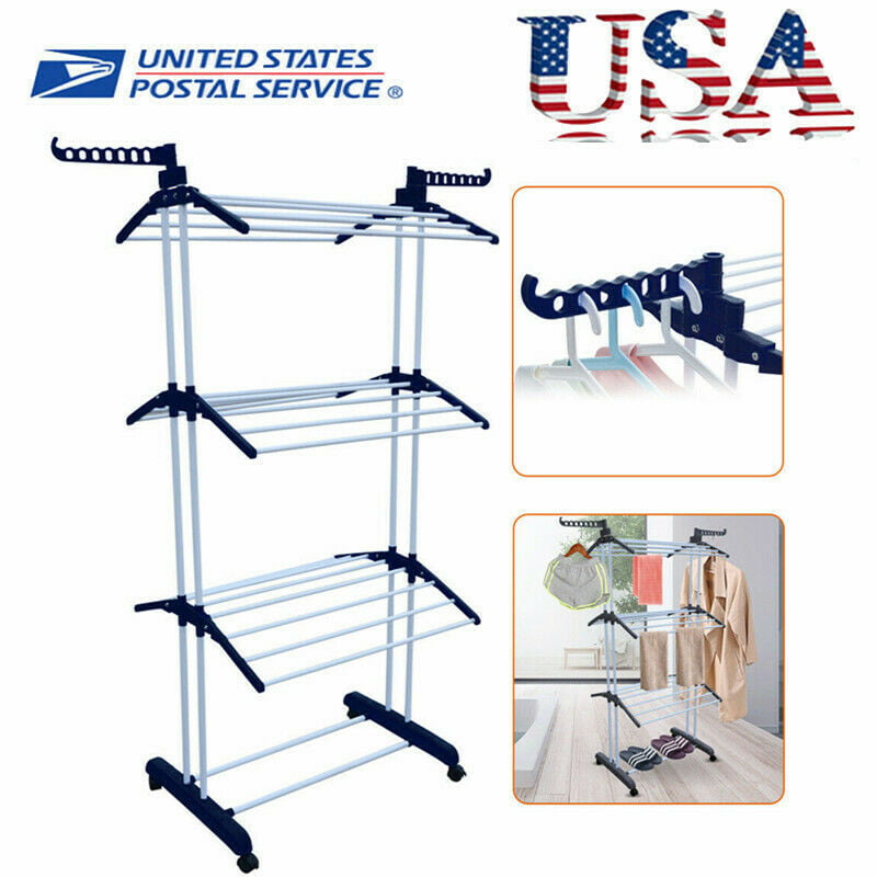 Stand Heavy Blue Portable Folding Duty Clothes Airer Laundry Dryer Easy Hanger 
