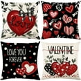 thumbnail image 2 of Valentine's Day Love Heart Throw Pillow Cover Set of 4, 18 x 18 Inch Red Soft Plush Faux Fur Jacquard Anniversary Wedding Cushion Case Decoration for Sofa Couch, 2 of 8