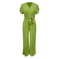 thumbnail image 4 of SRZYMJ Women's Slim Fit Jumpsuit Stylish Women's V Neck Belted Waist Long Romper Casual Outfit For Spring Summer Fall Season, 4 of 4