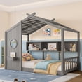 thumbnail image 3 of Bellemave Floor House Bed with Storage Shelf, Wood Twin Size Montessori Bed with Fence, Playhouse Beds Frame Can be Decorated, No Box Spring Needed（Gray), 3 of 8