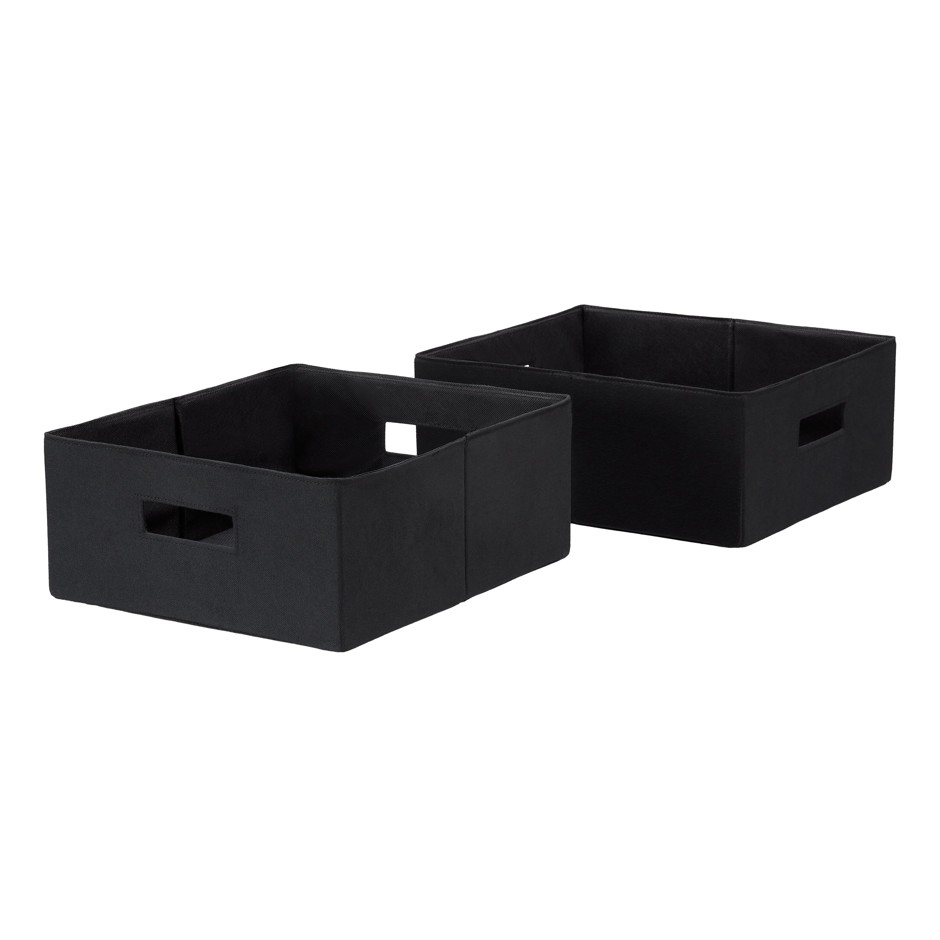 black fabric storage boxes