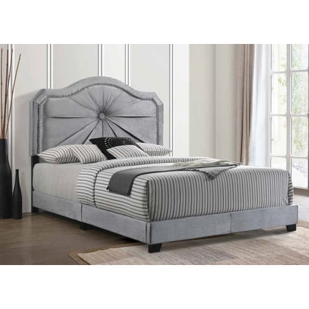 Queen Size Platform Bed Frame  Velvet Upholstered Bed Frame with Padded Headboard and Wood Slats Support  Wooden Platform Bed Frame for Kids Adults Bedroom  Easy Assembly  Mattress not Included  Gray