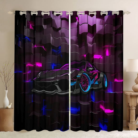 Manfei Race Car Kitchen Curtains,Classic Geometric Plaid Black Out Curtains Pack of 2 (42x63 Each),Purple