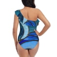 thumbnail image 5 of Sikiie Stained Glass Ocean Wave Print Women One Piece Swimsuits Tummy Control One Shoulder Bathing Suits Ruffle Swimwear, From S to XXL-X-Large, 5 of 6
