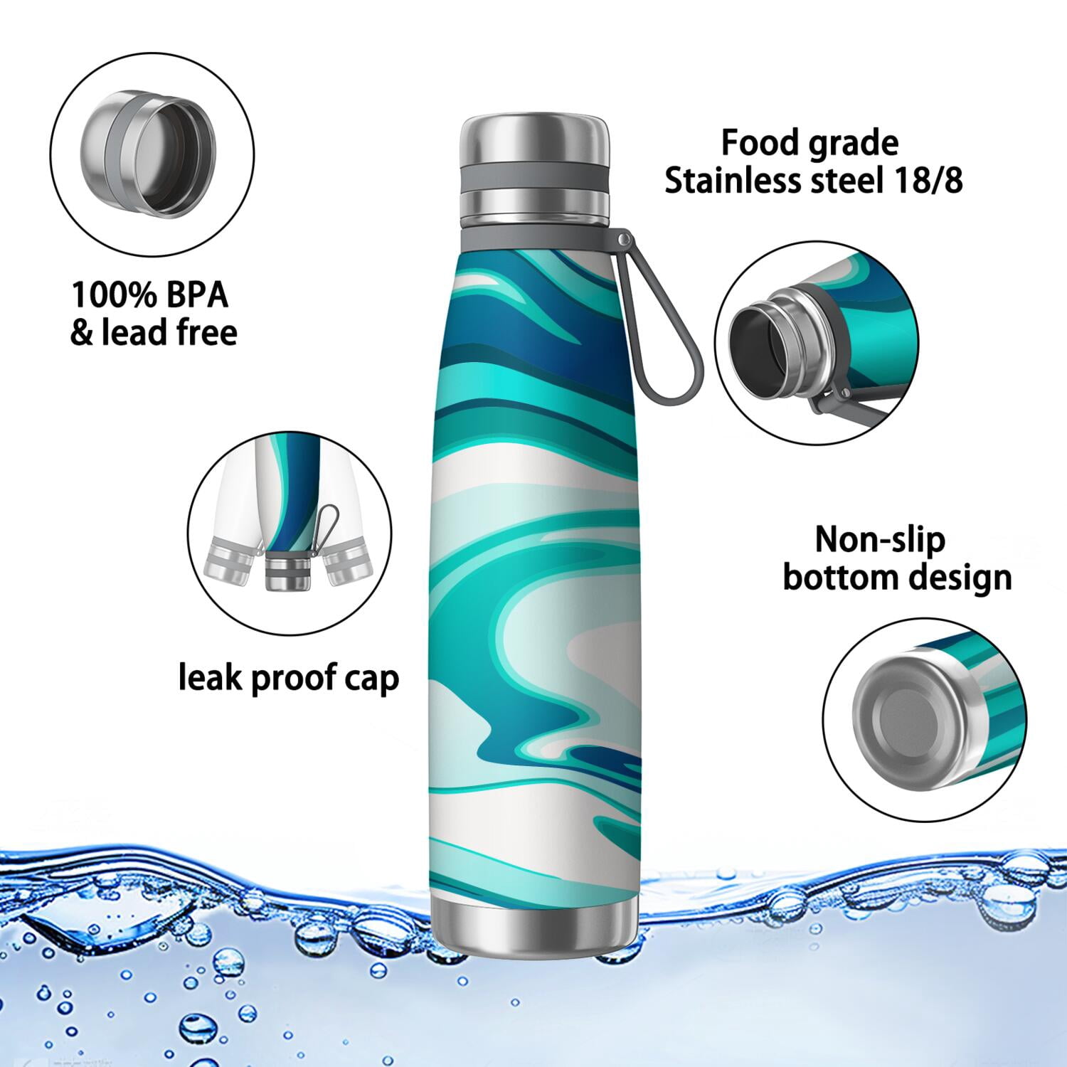 29oz Insulated Water Bottle with Tea Infuser, Stainless Steel Travel Mug, Liquid & Marble Print