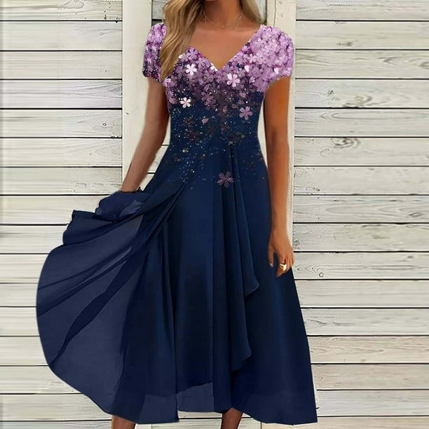 Gubotare Dresses for Women Evening Party Pleated A-Line Flowy Dress Summer V-Neck Short Sleeve Wedding Guest Midi Dress Ruffle Split Asymmetrical Dress Style B-4 Floral Sun Dr,Purple M - Walmart Business Supplies Gubotare Dresses for Women Evening Party Pleated A-Line Flowy Dress Summer V-Neck Short Sleeve Wedding Guest Midi Dress Ruffle Split Asymmetrical Dress Style B-4 Floral Sun Dr,Purple M - Walmart Business Supplies