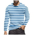 thumbnail image 3 of T Shirts for Man Long Sleeve Fall Warm Color Block Striped Tops 2025 Casual Classic Crew Neck Slim Stretchy Comfortable Mens T-Shirts Blue XXL, 3 of 5