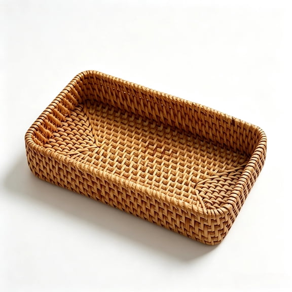 Rattan Serving Tray & Vanity Basket, Natural Wicker Display Tray