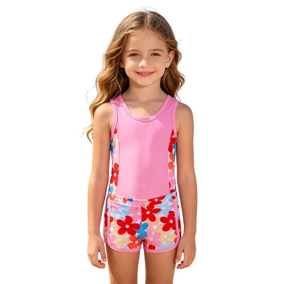 Byoo Girls UPF 50 Tankini Set Quick Dry Breathable Beach 2PCS Swimsuits,Pink
