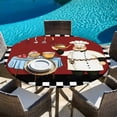 thumbnail image 6 of Chef Round Tablecloth, Fitted Table Cover with Elastic for 55"-60" Round Tables, Cartoon Red Food Cooking Black White Buffalo Check Table Cloth Outdoor Indoor Dinning Party Waterproof Tablecloths, 6 of 7