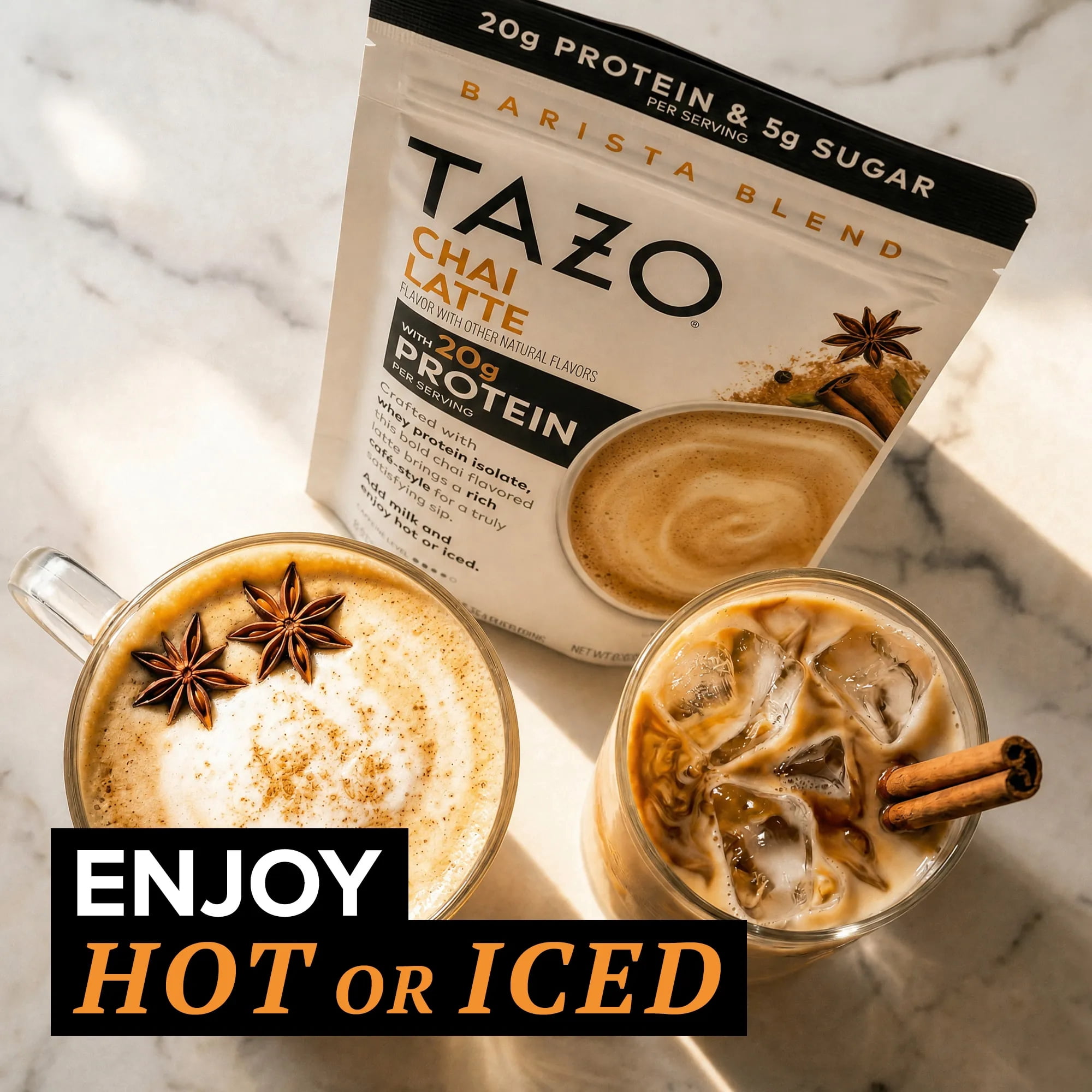 TAZO Protein Classic Chai Latte Powder, with Whey Protein Isolate, 8 Servings, 8.3oz (1 Pouch)