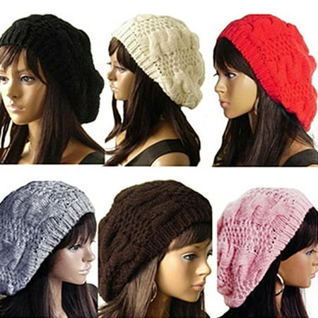 Off White Winter Beanie - Girl12Queen Fashion Women's Lady Beret Braided Baggy Beanie Crochet Hat Ski Knitted Cap