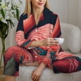 thumbnail image 6 of KLL Colorful Floral Flamingo Print Women's Long Sleeve Pajamas with Pants Sleepwear Loungewear 2 Set-Small, 6 of 8