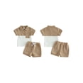 thumbnail image 2 of Cenuakty Toddler Baby Boy Shorts Set Contrast Half Zipper Collared Short Sleeve Shirt and Solid Shorts 2 Piece Summer Waffle Outfit, 2 of 9