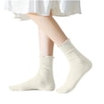 thumbnail image 5 of Fancifize Women Ribbed Mid Socks Casual Soft Stretch Solid Color Lettuce Edge Cute Socks for Fall Winter,Beige, 5 of 6