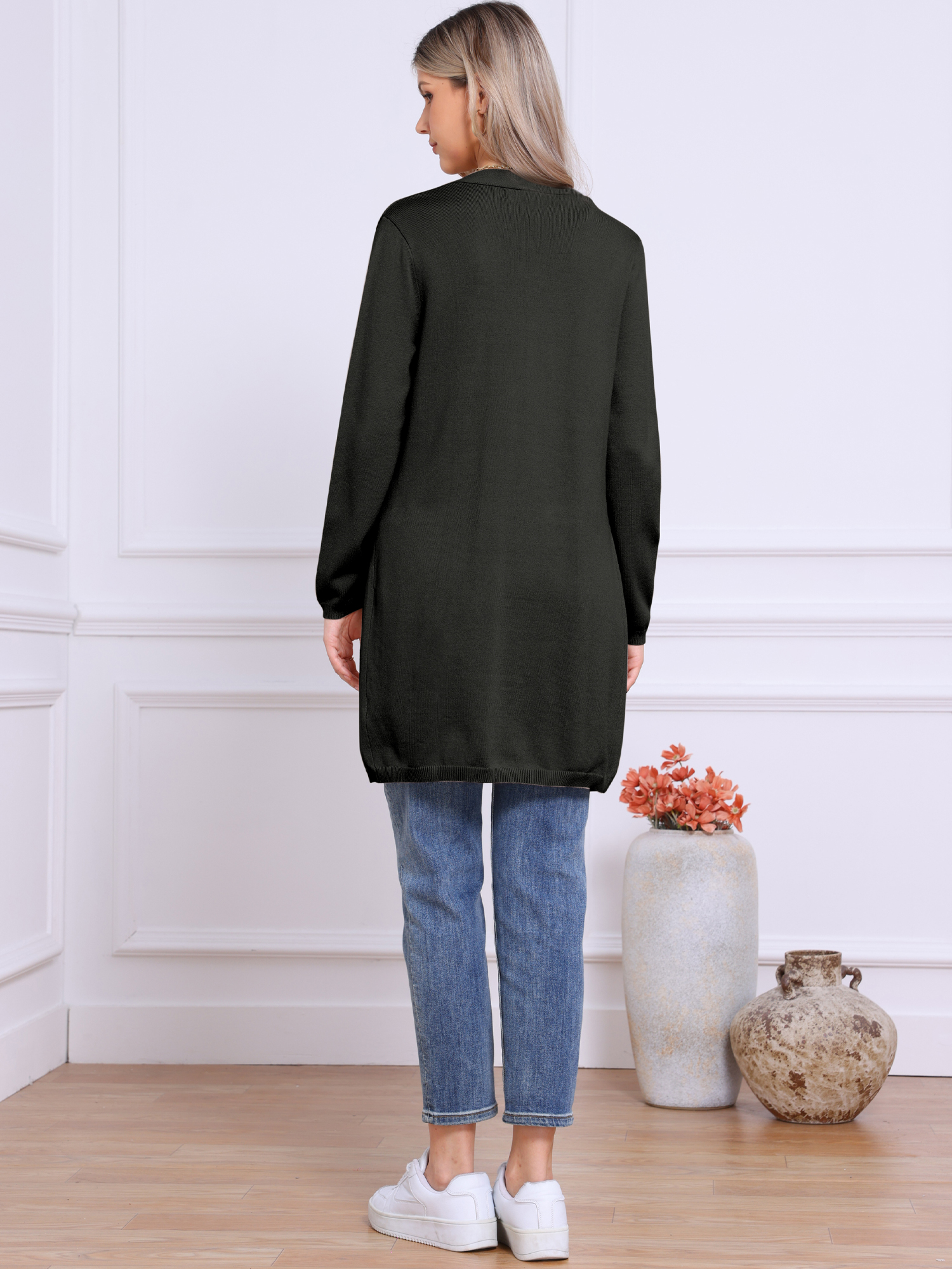 DARING DIVA Long Sweater Lightweight Knit Cardigans S Black