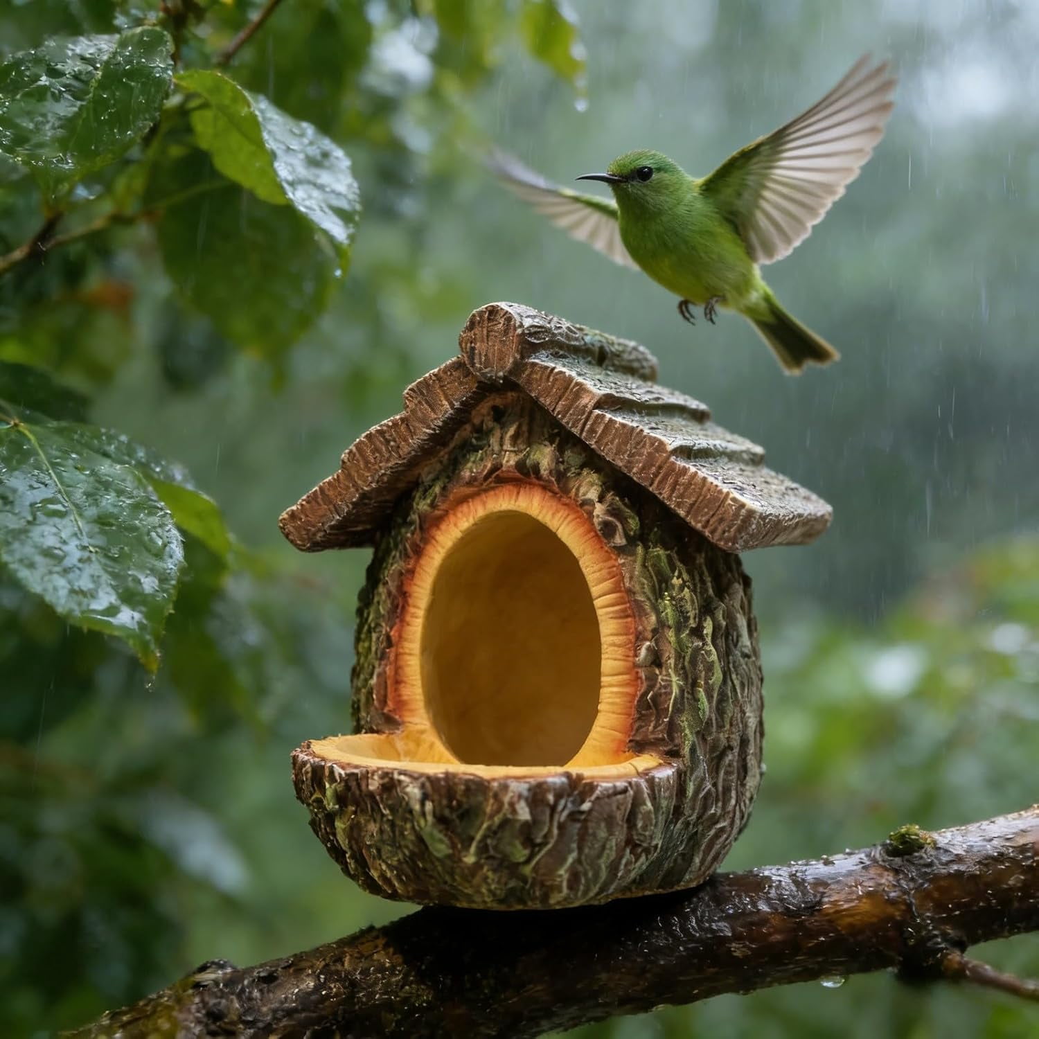 Vintage Tree-Shaped Bird Feeder - Waterproof Resin Hanging Birdhouse with Open Design, for Outdoor Garden, Patio, Yard Decoration (Khaki,1Pcs, B)
