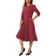 thumbnail image 4 of Vestido de trabajo elegante para mujer INSPIRE CHIC con mangas 3/4, cuello redondo, plisado y corte midi, talla XS, color rojo oscuro, 4 of 6