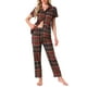 thumbnail image 2 of INSPIRE CHIC Conjunto de Pijamas de Mujer a Cuadros de Manga Larga con Pantalones, Botones y Bolsillos XL de Manga Corta - Cuadros Rojos, 2 of 6