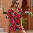 thumbnail image 3 of Red Poinsettias on Green Background Beach Cover Ups Women V Neck Short Sleeve Dress Coverups Beachwear, 3 of 6