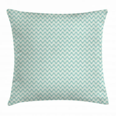 Ivory and Blue Throw Pillow Cushion Cover, Wavy Stripes Pattern Bicolor Illustration of Curved Abstract Lines, Decorative Square Accent Pillow Case, 24 X 24 Inches, Seafoam and Ivory, by Ambesonne