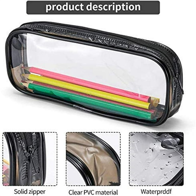 AAOMASSR 2 Pcs Clear Pencil Case Transparent PVC Big Capacity Pencil Pouch  Pen Bag Cosmetic Pouch with Zipper for School Office Stationery, Black and  White 