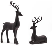 2Pcs Black Christmas Reindeer Decor, Standing Sitting Deer Figurines, Mini Reindeer Statues Sculpture, for Indoor Home Cabinet Mantle Table Top Christmas Decorations