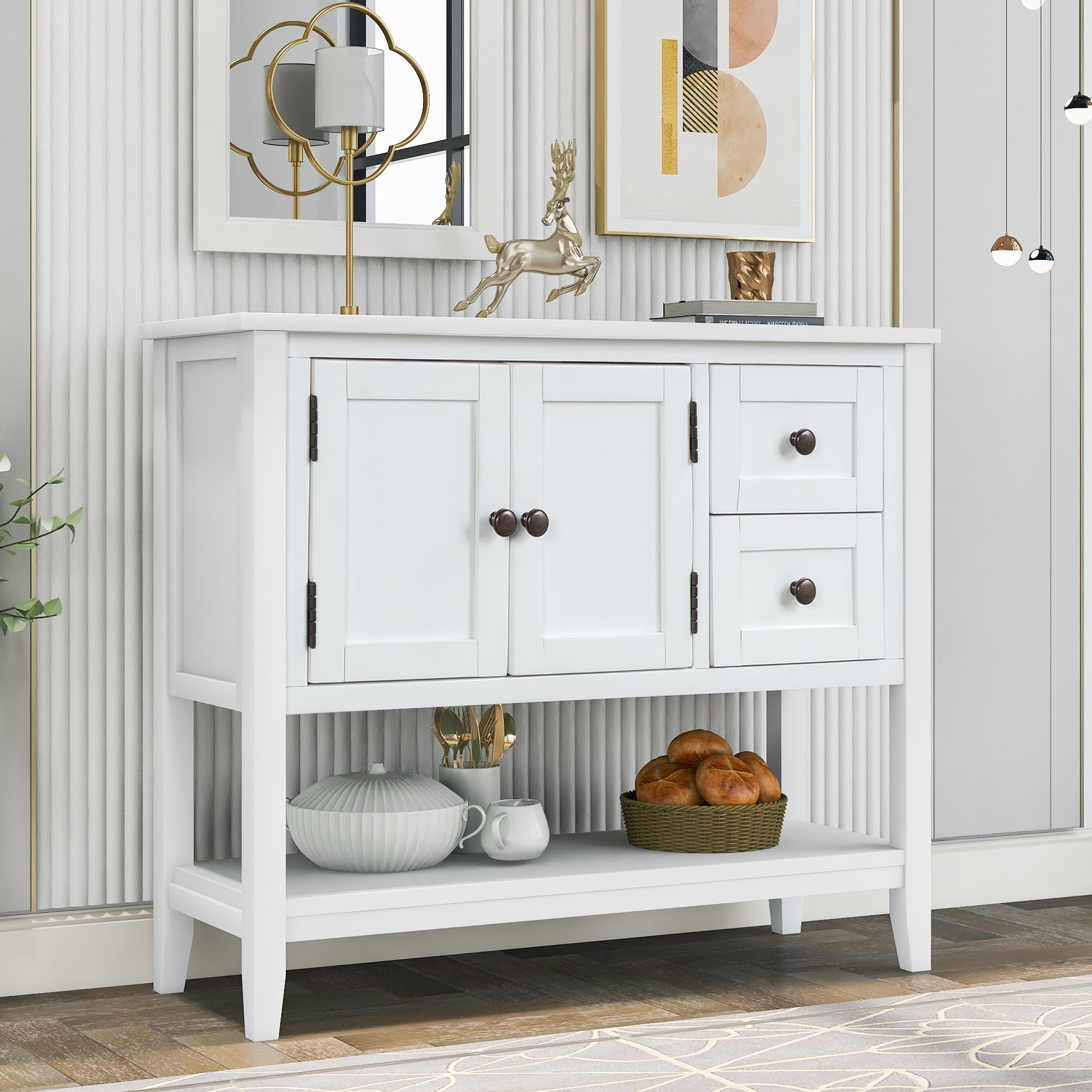 Solid Wood Sofa Table Entryway Table with Storage and Shelf