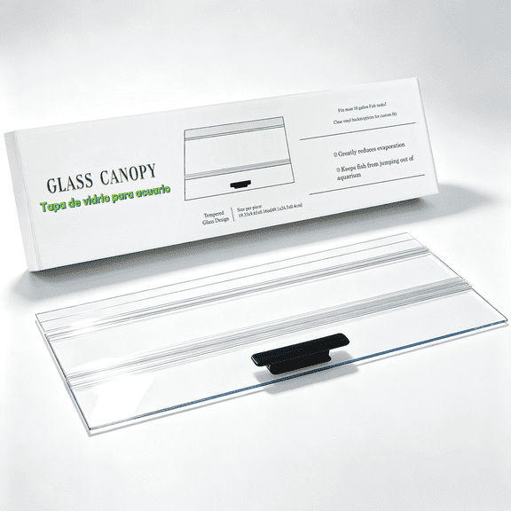 19.33 x 9.65 in Clear Tempered Glass Canopy,Aquarium Lid,Aquarium Fish Tank Hoods Fits For Most 10 gallon Fish tanks