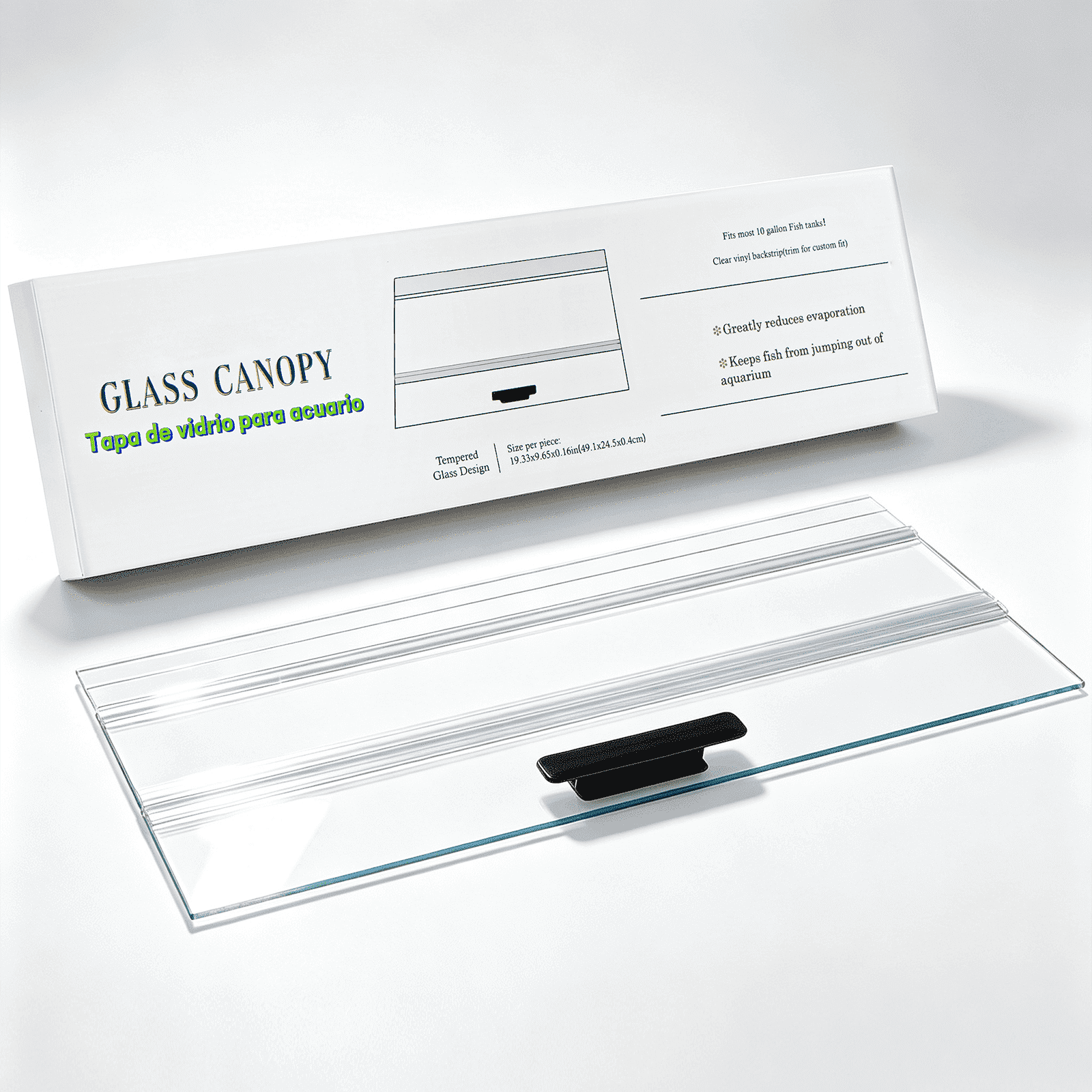 19.33 x 9.65 in Clear Tempered Glass Canopy,Aquarium Lid,Aquarium Fish Tank Hoods Fits For Most 10 gallon Fish tanks