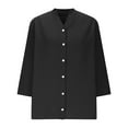 thumbnail image 4 of Womens Tops Plus Size Short Sleeve Button V-Neck Casual Summer Loose Tee Shirts Black XL, 4 of 6