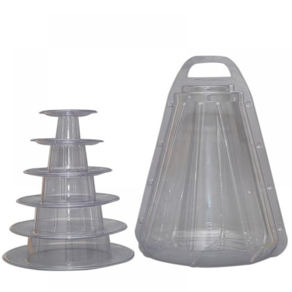 6 Layer Macaron Tower Display Stand, Clear Round Macaron Tower Tray Macaron Display Shelf Rack and Plastic Cake Dessert Stand for Christmas Wedding Birthday Party Decor