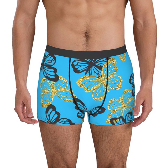 Fotbe Golden Glitter Butterflies Calzoncillos Tipo Boxer con Bolsa de Soporte Total para Hombre, X-Temp Fresco, Transpirable y de Secado Rápido-Medium