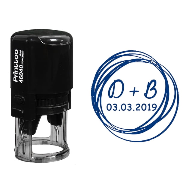 Printtoo Self Inking Custom Rubber Stamp Round Scribble Save The Date Personalized Stamper Gift Idea-Blue