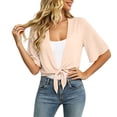 thumbnail image 5 of Women's 2026 Summer Lightweight Short Chiffon Bolero Cardigan Shrug Sheer Tie Front Top 3/4 Sleeve Jacket for Dress, 5 of 6