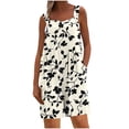 thumbnail image 2 of Mifsaly Shorts Overalls for Women Adjustable Straps Abstract Print Linen Shorts Jumpsuits Lightweight Loose Fit Casual Summer Beach One Piece Outfits with Pockets Khaki,L, 2 of 5