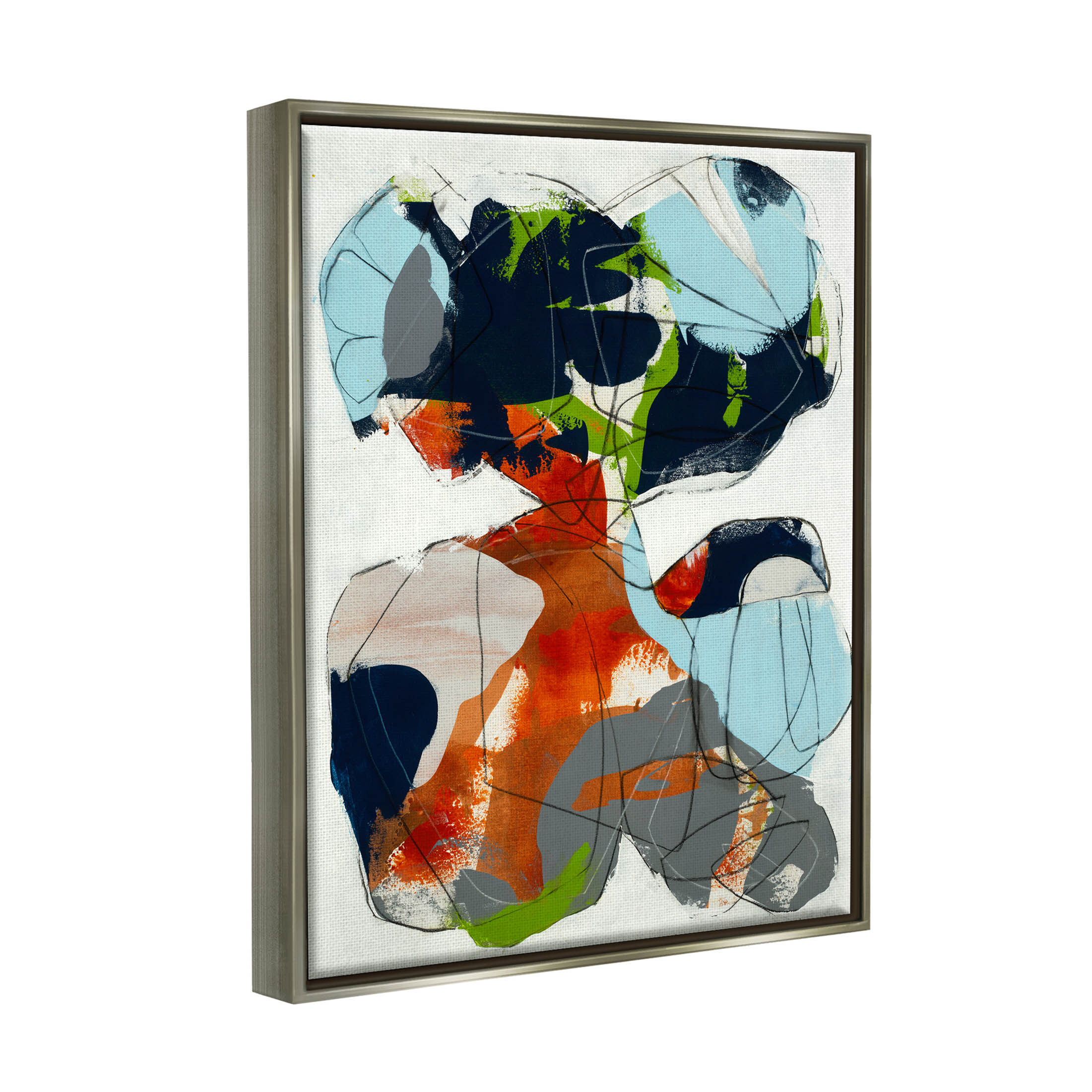 Stupell Industries Bold Asymmetrical Scribble Shapes Graphic Art Luster Gray Floating Framed Canvas Print Wall Art, Design by Jeff Jorillo