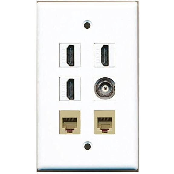 RiteAV - 3 HDMI 2 Port Phone RJ11 RJ12 Beige 1 Port BNC Wall Plate