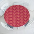 thumbnail image 3 of Ambesonne Oriental Fitted Round Tablecloth, Peaceful Lotus Art, 45"- 56" Diameter, Magenta Sand Brown, 3 of 5
