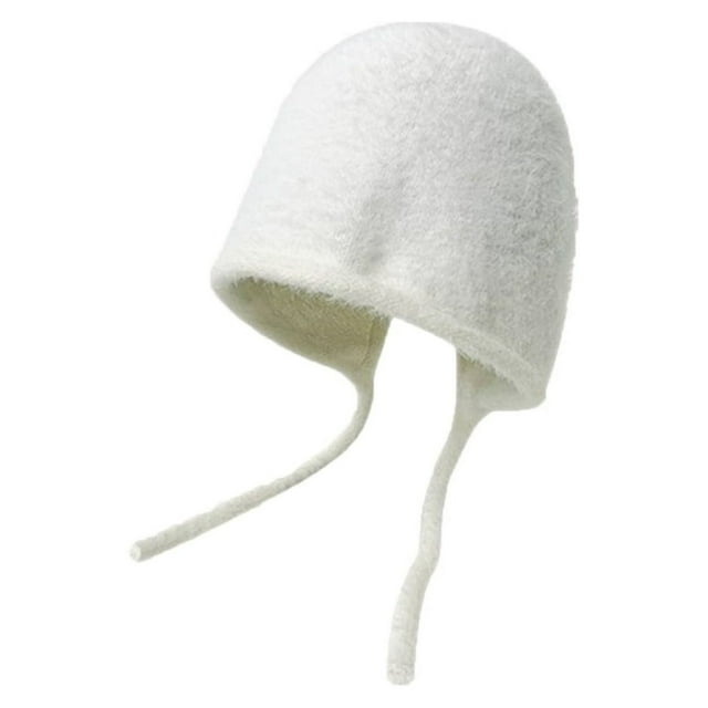 Ear Protection Lace-up Brimless Bandage Winter Hat Women Solid Color Riding Woolen Yarn Cap