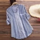 thumbnail image 1 of ICHUANYI ClearanceWomen Plus Size Three Quarter Striped Print V-Neck Loose Fit T-Shirt Blouse(Blue, XL) ICHUANYI WER20232080506174, 1 of 9