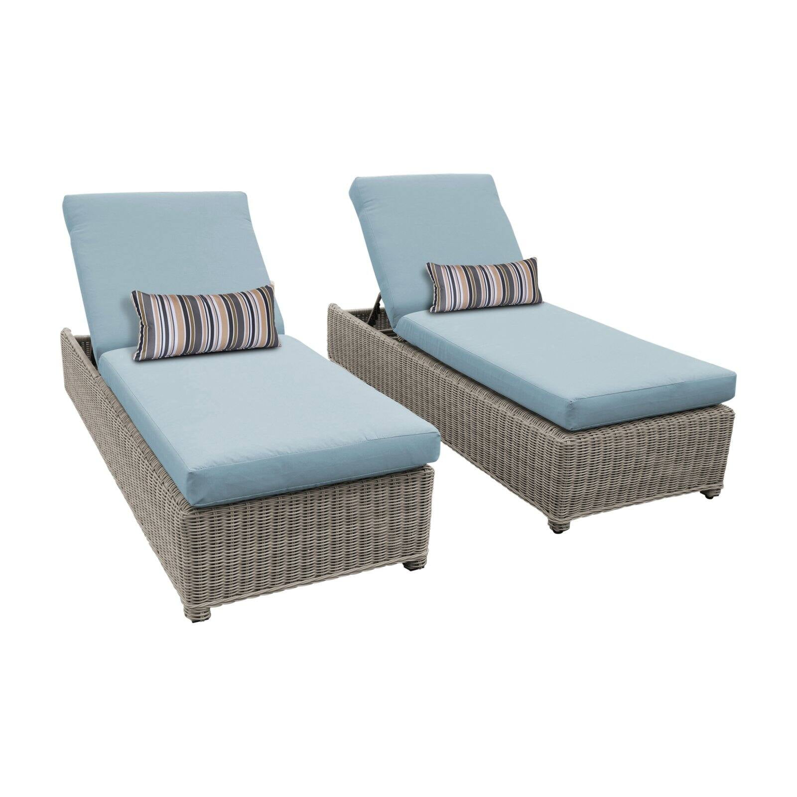 TK Classics Coast Wheeled Wicker Outdoor Chaise Lounge Chair Set of 2