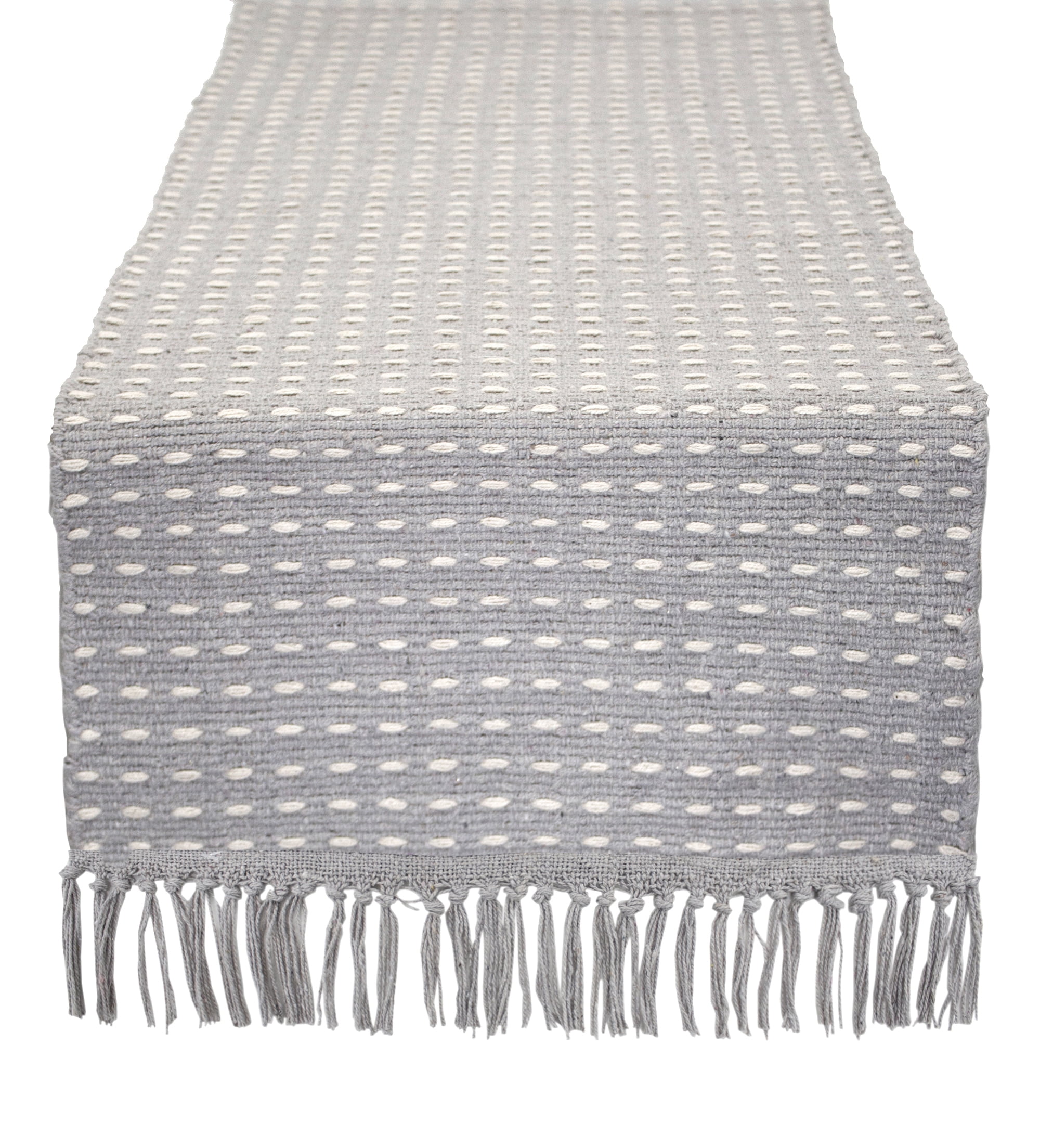Rustic Taupe and Greige Cotton Table Runner with Fringe