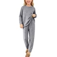 thumbnail image 3 of Agkizg Girls 2 Piece Summer Outfit Set Long Sleeve Round Neck Top and Pants Cozy Winter Matching Set for Big Kids, 3 of 6