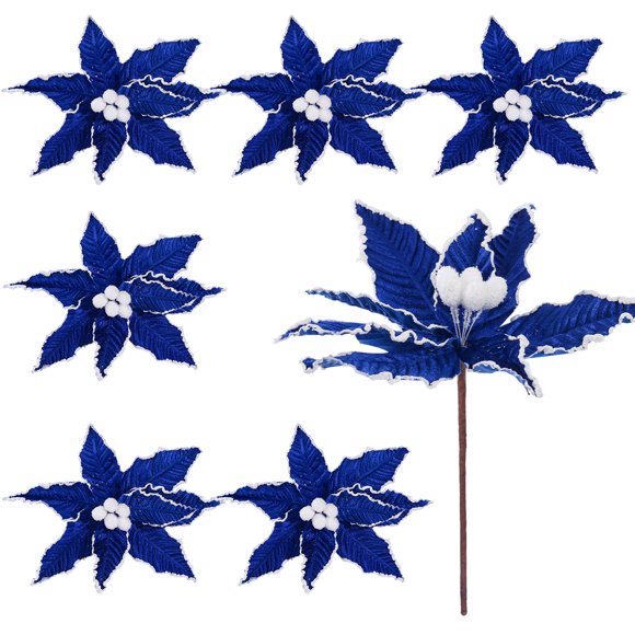Christmas Decor Flowers Christmas Tree Decoration Artificial Flower DIY Accessories Festive Atmosphere Tree Insert (Royal Blue)