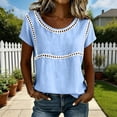 thumbnail image 4 of YUGYXL Spring T-Shirts for Women Short Sleeve Crewneck Loose Fit Casual Summer Tops Lightweight Lace Patchwork Tee Blue Tops XL, 4 of 7