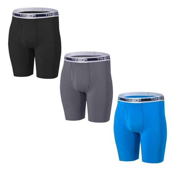 ZAIGGUT Men's Boxer Briefs Long-Leg Open Front Bamboo Viscose Breathable Comfortable 3Pack Multi01 M