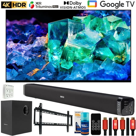 Sony XR55A95K 55" Bravia XR A95K 4K HDR OLED TV with Smart Google TV (2022 Model) Bundle with Deco Gear Home Theater Soundbar with Subwoofer, Wall Mount Accessory Kit, 6FT 4K HDMI 2.0 Cables and More