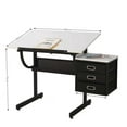 thumbnail image 7 of Royard Oaktree Drafting Table with Adjustable Tabletop and Stool, Modern Art Craft Drawing Desk with 3-drawer Side Cabinet, Metal Writing Table Workstation with Wooden Top for Home Office, White, 7 of 7