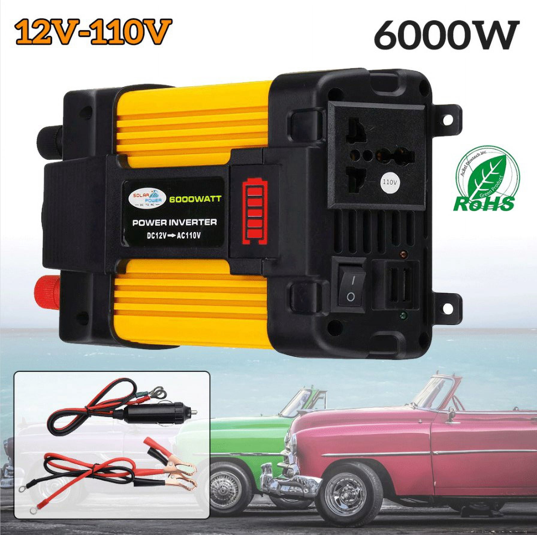 MDHAND 6000W Pure Sine Wave Inverter, Car Power Inverter DC 12V to AC 110V Converter Inverters with Dual 2.1A USB Charging Ports Fast Charging, Yellow